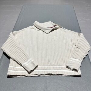 Tommy Hilfiger Cream‎ Ribbed Quarter Zip Back Logo Sweater Womens Large Beige